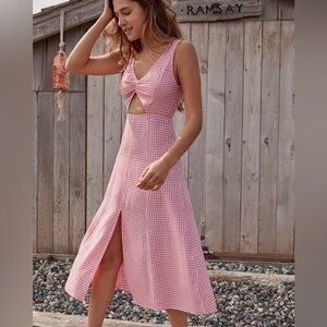 Christy Dawn Harper Coral Checker Gingham Midi Dress